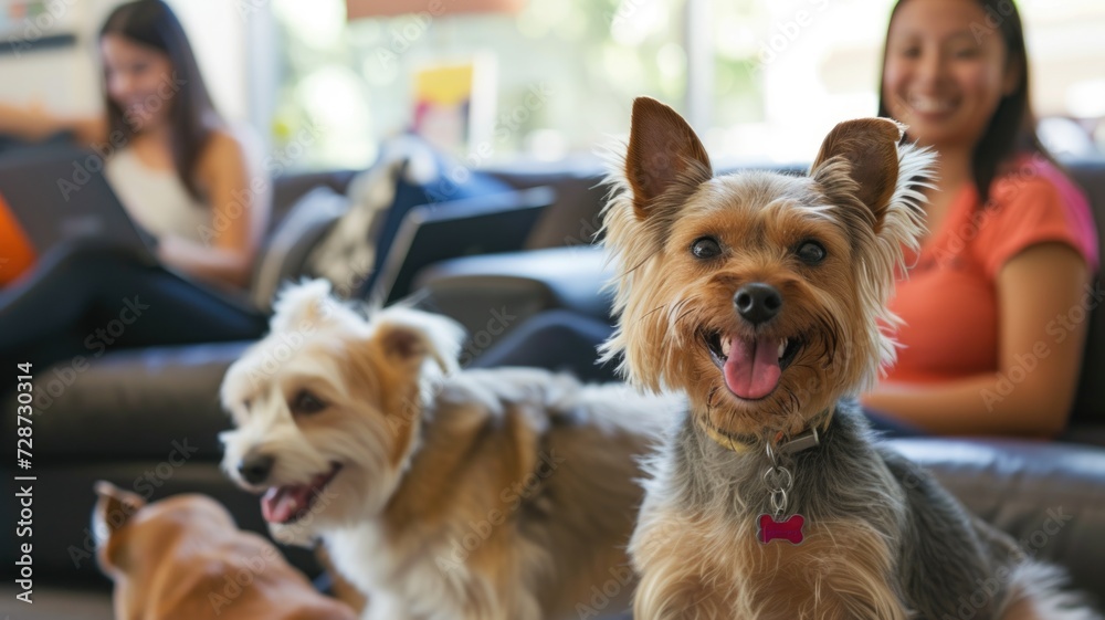cheerful office environment filled with pets on Take Your Pets to Work Day cheerful office environment filled with pets on Take Your Pets to Work Day