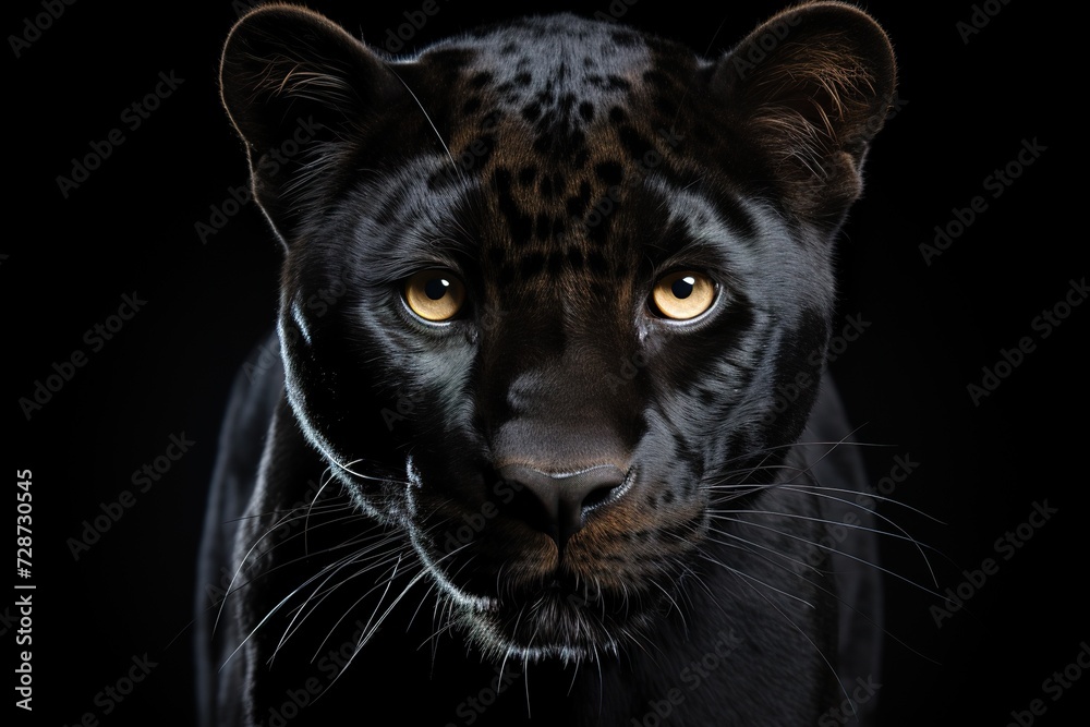 minimalistic design black leopard, panthera pardus, walking towards