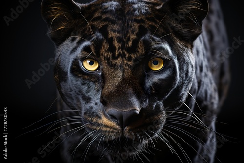 minimalistic design black leopard, panthera pardus, walking towards