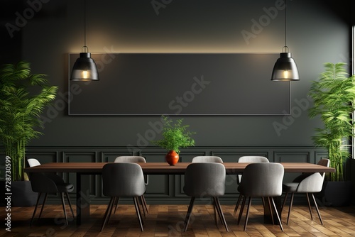 minimalistic design Blank black partition with place for advertising poster or logo in modern interior design