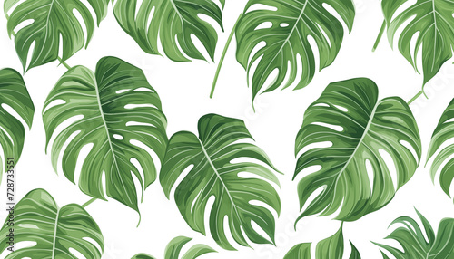 Monstera leaves tropical seamless pattern isolated