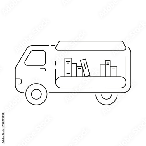 Mobile library line icon. Black simple pictogram of bookmobile or traveling library. Vector isolated element on white background