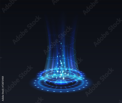 Opening of teleport podium realistic vector illustration