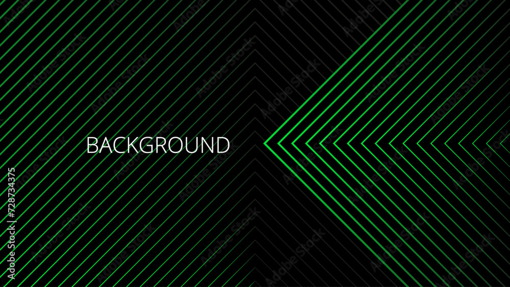 Black abstract background with green triangular pattern, modern geometric texture, diagonal rays and angles