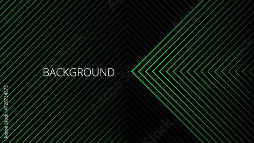 Black abstract background with green triangular pattern, modern geometric texture, diagonal rays and angles	