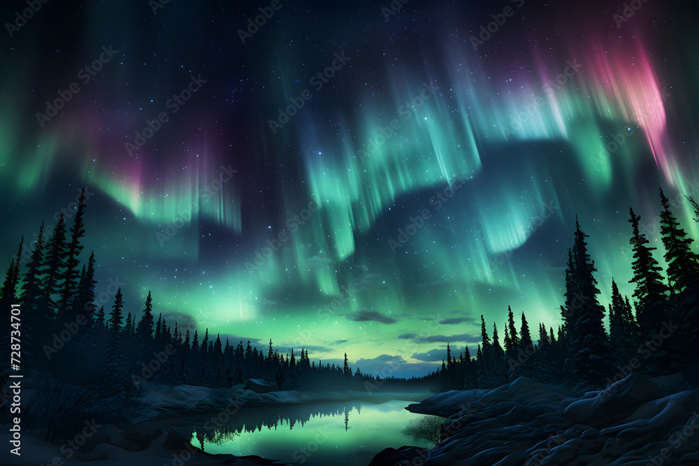 Nighttime Magic Aurora Borealis Gracing the Landscape
