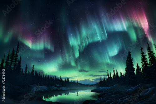 Nighttime Magic Aurora Borealis Gracing the Landscape © darshika