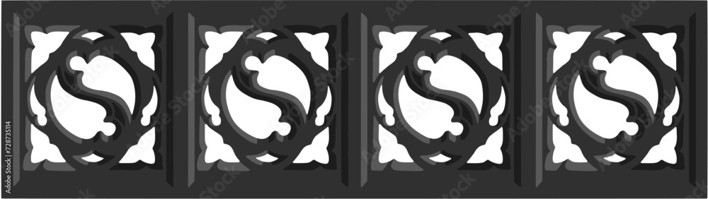 Gothic balustrade stylized drawing. Stone decorated wall illustration. Medieval ornamented railing; vector