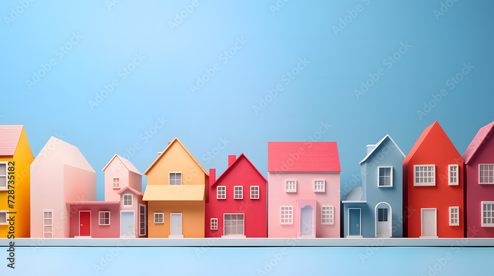 Colorful Houses on Blue Surface, product presentations
