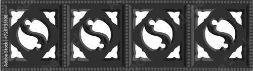 Gothic balustrade stylized drawing. Stone decorated wall illustration. Medieval ornamented railing; vector