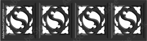 Gothic balustrade stylized drawing. Stone decorated wall illustration. Medieval ornamented railing; vector