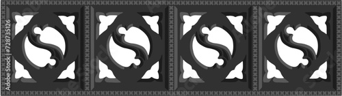 Gothic balustrade stylized drawing. Stone decorated wall illustration. Medieval ornamented railing; vector