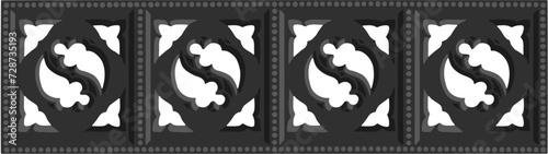 Gothic balustrade stylized drawing. Stone decorated wall illustration. Medieval ornamented railing; vector
