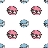 Colored macaroons vector seamless pattern in the style of doodles. Cartoon vector