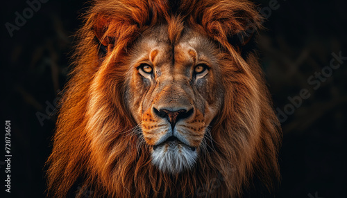 a photo portrait of a male lion, intricate details