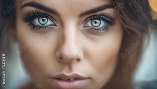 Intense gaze: portrait of a woman with striking blue eyes