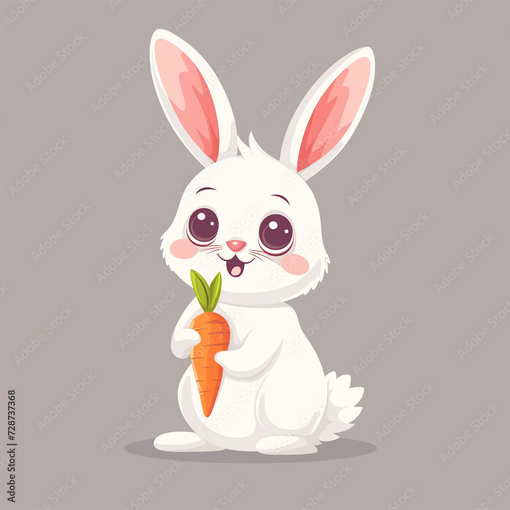 Obraz premium Sweet bunny holding a carrot, cute rabbit cartoon vector illustration