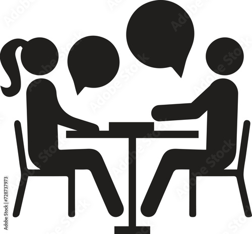 Girl and guy talking. Man and woman discussing news, students or employees on break. Friends share rumors, good relationship and respect. Happy couple or family.