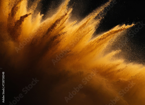 Abstract color explosion of sand in dark space