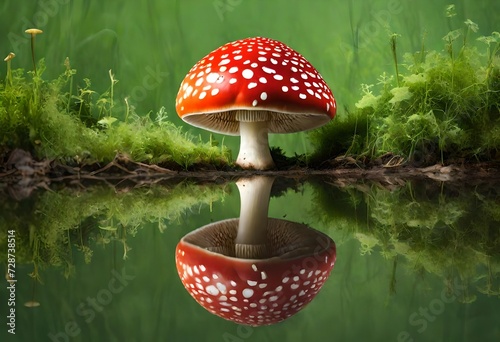 Amanita mushroom on the grass