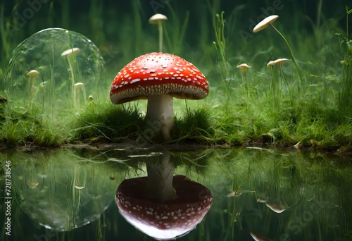 Amanita mushroom on the grass