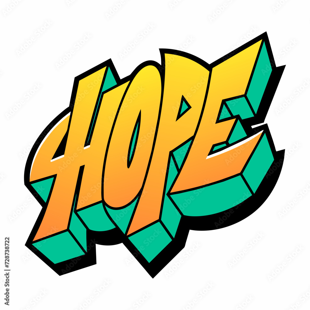 The word HOPE in street art graffiti lettering vector image style on a white background. The word HOPE in street art graffiti lettering vector image style on a white background.