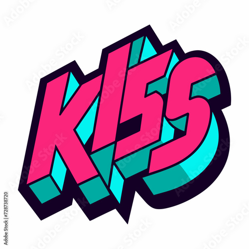 The word KISS in street art graffiti lettering vector image style on a white background.