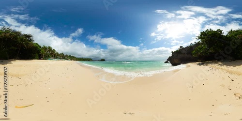 Water splashing over the sandy beach. Ilig - Iligan Beach in Boracay. Malay, Aklan. Philippines. VR 360. photo