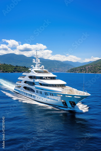 Luxury Yacht Sailing on Open Sea with Speed and Elegance © swissa