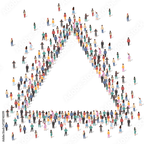 Large group of people forming triangle geometry shape frame