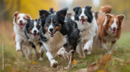 A Border Collie herding a group of friends, showcasing intelligence and agility
