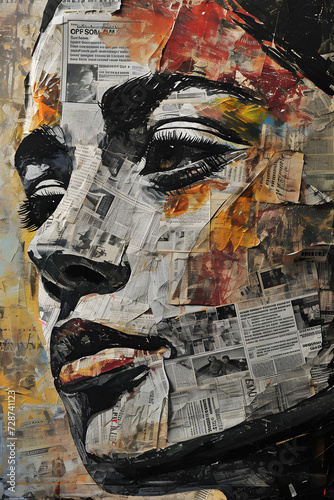 Newsprint Visage: Tabloid Art Style Face Made of Newspaper - Generative AI