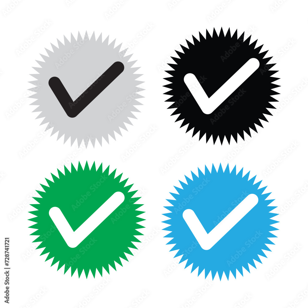 Verify or checkmark icons vector in four different colour . Instagram verification icon, twitter blue checkmark isolated in white background in eps 10. Verify or checkmark icons vector in four different colour . Instagram verification icon, twitter blue checkmark isolated in white background in eps 10.