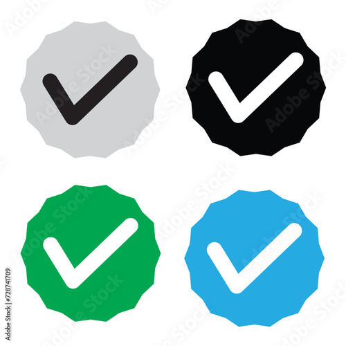 Verify or checkmark icons vector in four different colour . Instagram verification icon, twitter blue checkmark isolated in white background in eps 10.