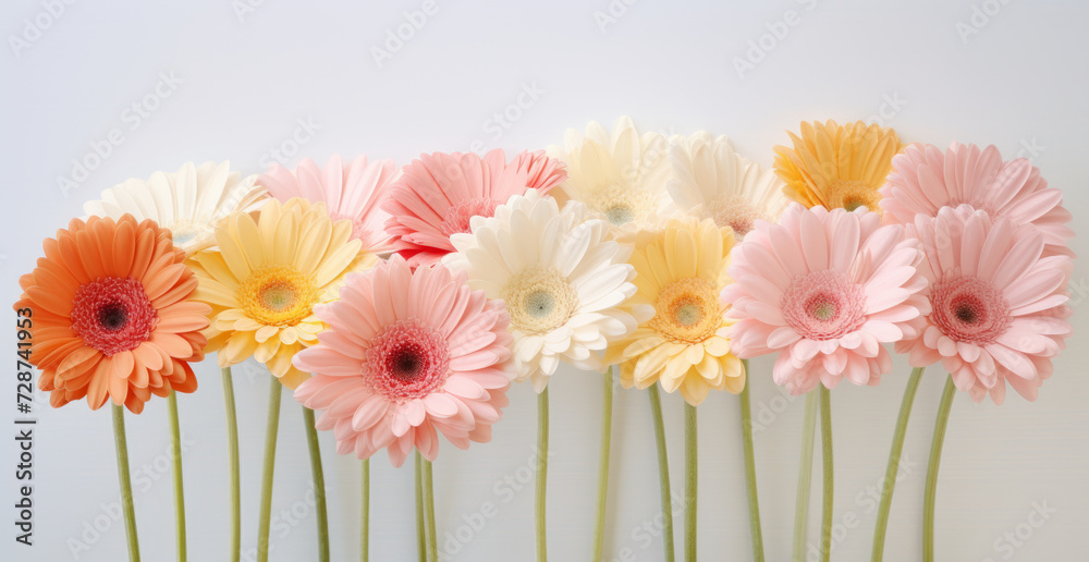 Fototapeta premium Beautiful gerbera daisies in pastel colors. Natural women's day concept