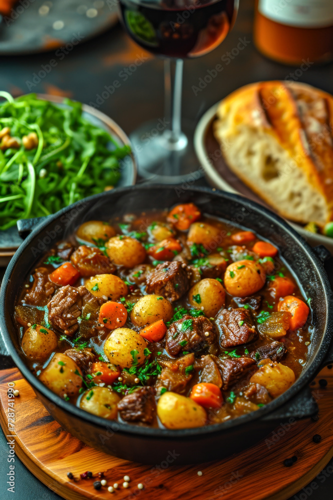 Beef Bourguignon with carrots,onions and mushrooms.Savory Beef Stew with Vegetables and Herbs Beef Bourguignon with carrots,onions and mushrooms.Savory Beef Stew with Vegetables and Herbs