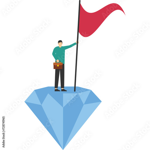 businessmen holding winner flag on the precious high-value diamond. Value proposition, value quality, or excellence concept. profitable marketing for customers to purchase products and services.