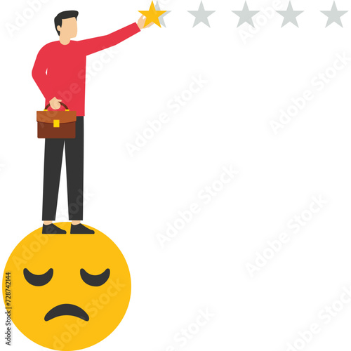 disgruntled people give bad review stars. Negative feedback, bad reviews or one-star customer feedback, low rating result or disappointment concept, bad user experience, or poor quality.