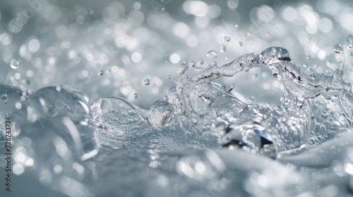 silver splash with white flowing water, abstract background