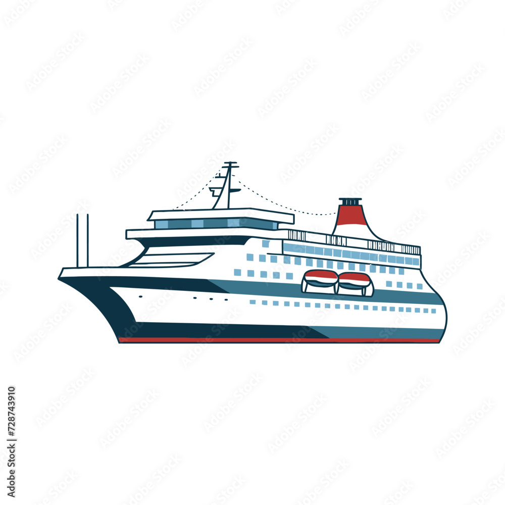 Cruise Ship,simple,minimalism,flat color,vector illustration,thick outlined,white background