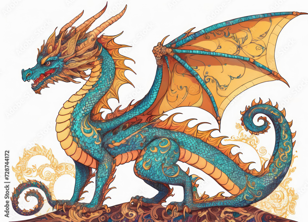 Dragon with ornate scales on white background Dragon with ornate scales on white background