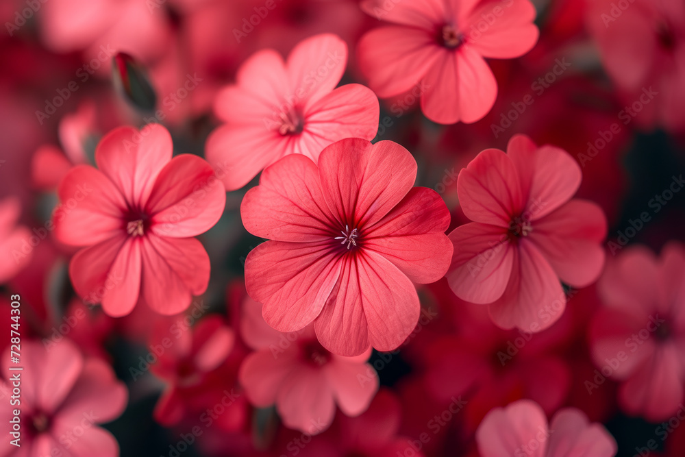A close-up of a flower bed showcasing flowers in shades of red, capturing the vibrancy and diversity within a single color palette. Concept of monochromatic floral beauty. Generative Ai. A close-up of a flower bed showcasing flowers in shades of red, capturing the vibrancy and diversity within a single color palette. Concept of monochromatic floral beauty. Generative Ai.