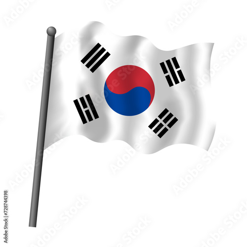 Flag of Korean Republic, South Korea. Isolated waving Korean flag with emblem. Vector object illustration