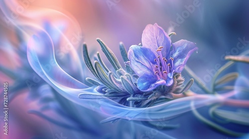 Floral Elegance  Extreme macro shot of rosemary flower  its wavy petals exuding calming fluidity.