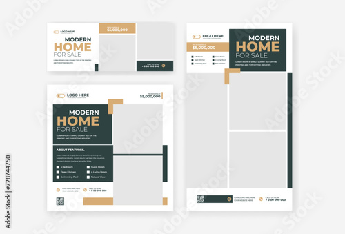 Real Estate home sale social media template design set, home sale post, cover and story design