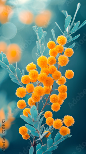 Vibrant Yellow Mimosa Blooms on Branch. Spring blossom