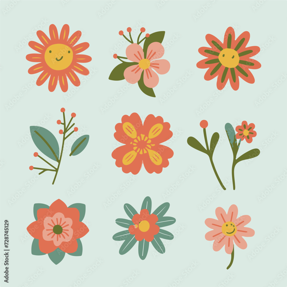Fototapeta premium Blossom Breeze: Cute Flowers Dancing with Natural Branches