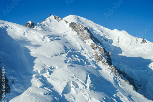 Beautiful Mont Blanc summit, highest mountain in Western Europe view on sunny day, popular mountaineers climbers mountain, Chamonix, france
