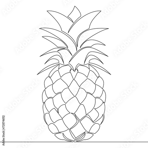 Continuous line drawing pineapple tropical fruit icon vector illustration concept