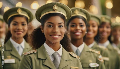 Fotografie, Obraz Group of women in military uniforms standing at army ceremony or presentation